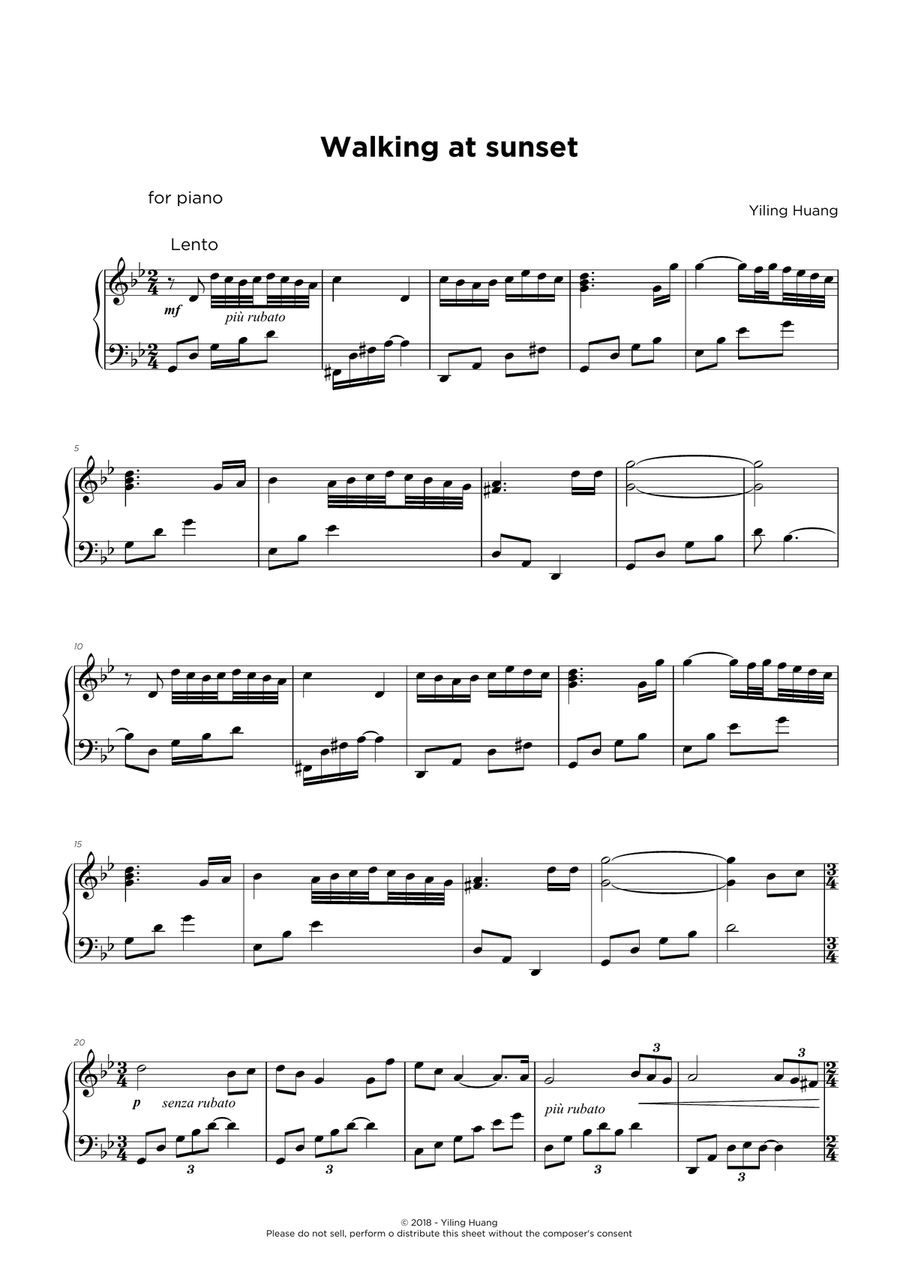 Walking at Sunset Piano Solo scores gallery preview page 1