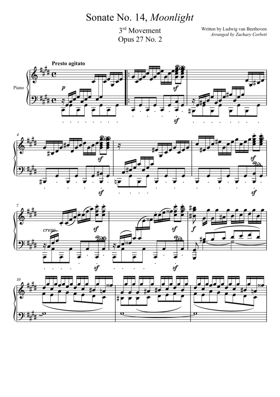 Sonate No. 14 Moonlight 3rd Movement Piano Solo scores gallery preview page 1