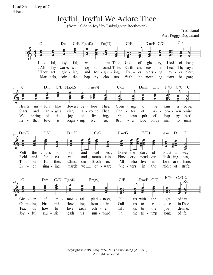Joyful, Joyful We Adore Thee (Ode to Joy) (Key of F) 4-Part scores gallery preview page 1