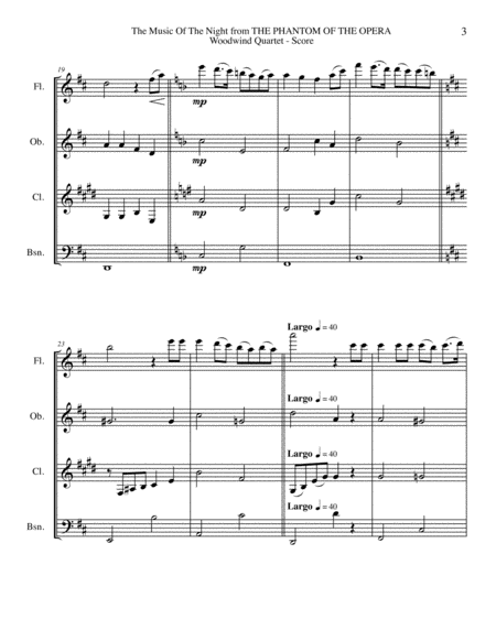 The Music Of The Night from THE PHANTOM OF THE OPERA for Woodwind Quartet image number null