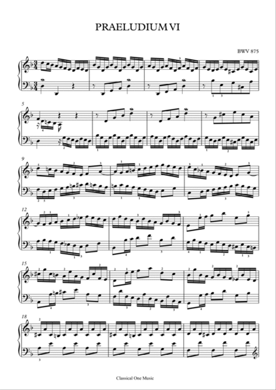 Bach-Prelude VI in D Minor, BWV 875 Piano Solo scores gallery preview page 2