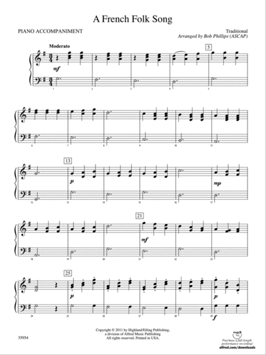 A French Folk Song: Piano Accompaniment Orchestra scores gallery preview page 1