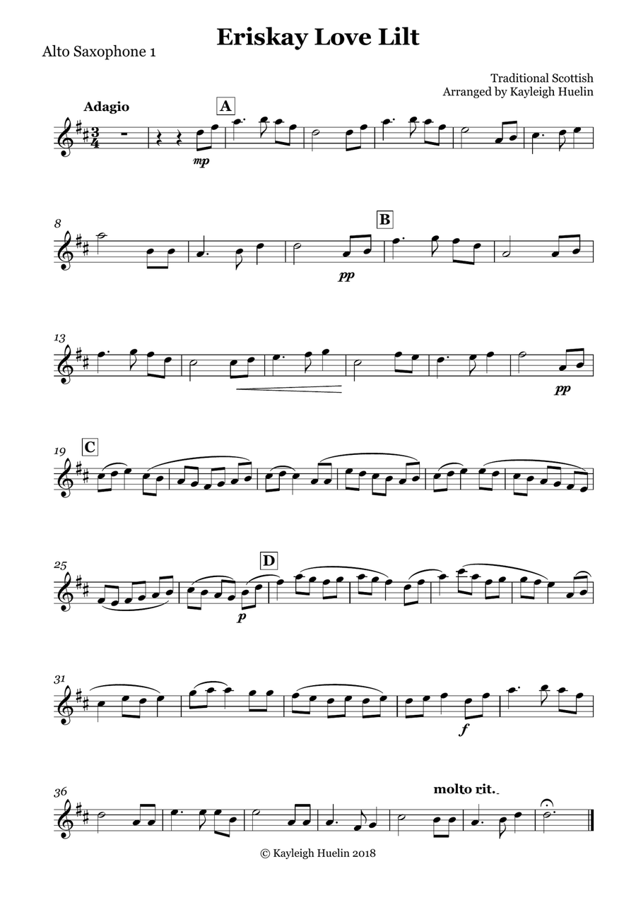 Eriskay Love Lilt - Saxophone sextet (SAATTB) by Traditional Woodwind Ensemble - Digital Sheet Music page 5