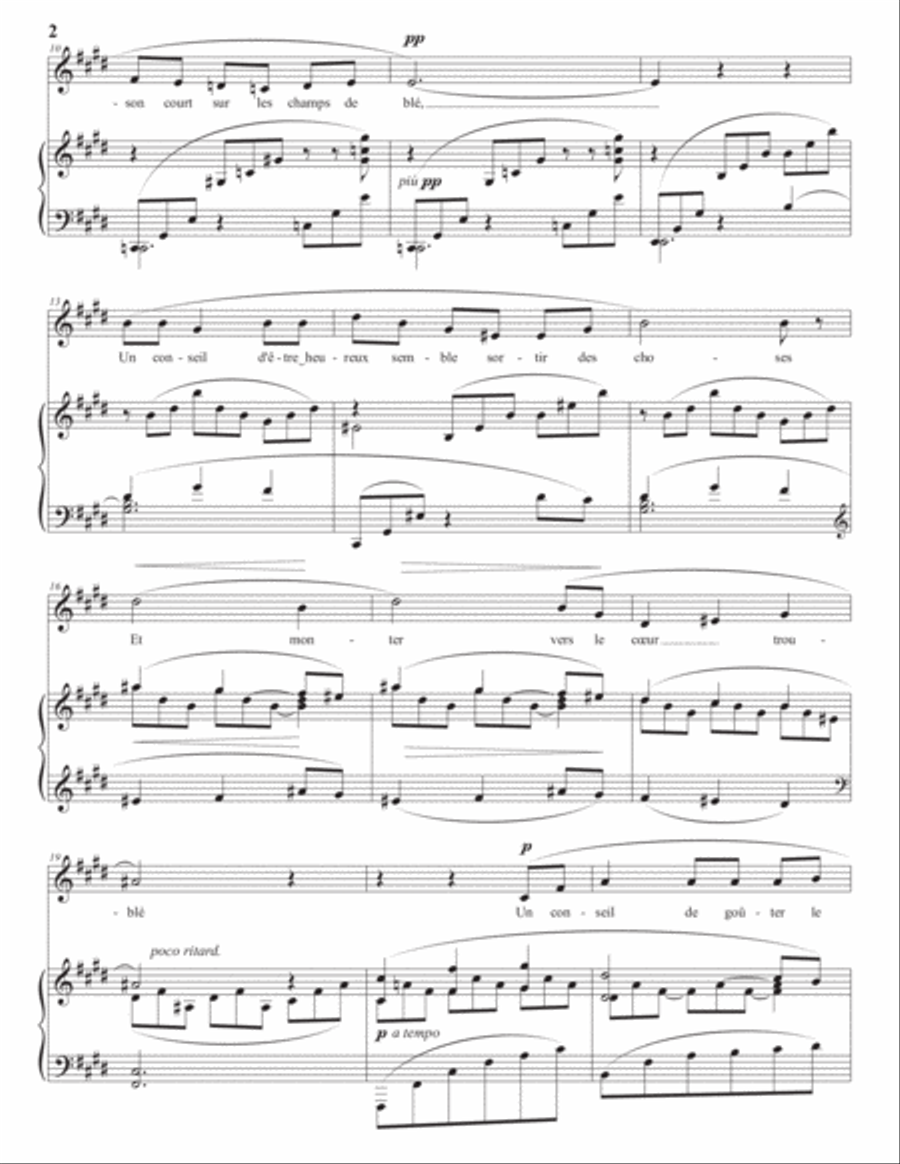 DEBUSSY: Beau soir (transposed to E major) Voice scores gallery preview page 3