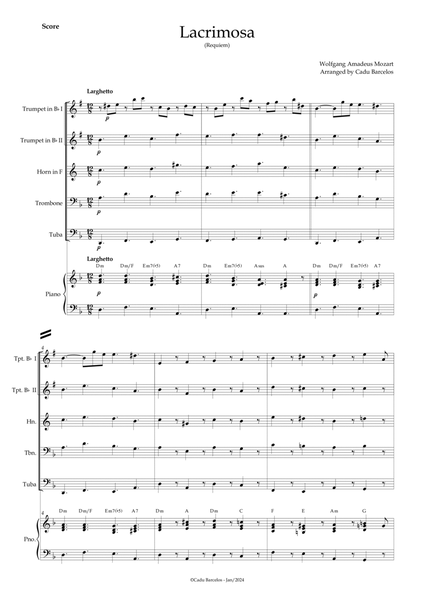 Lacrimosa (Brass Quintet) Piano and chords image number null