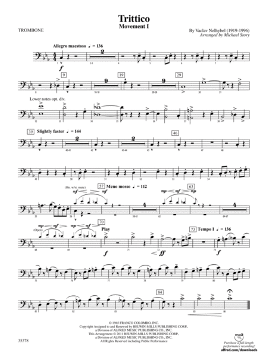 Trittico: 1st Trombone Trittico: 1st Trombone Concert Band scores gallery preview page 1