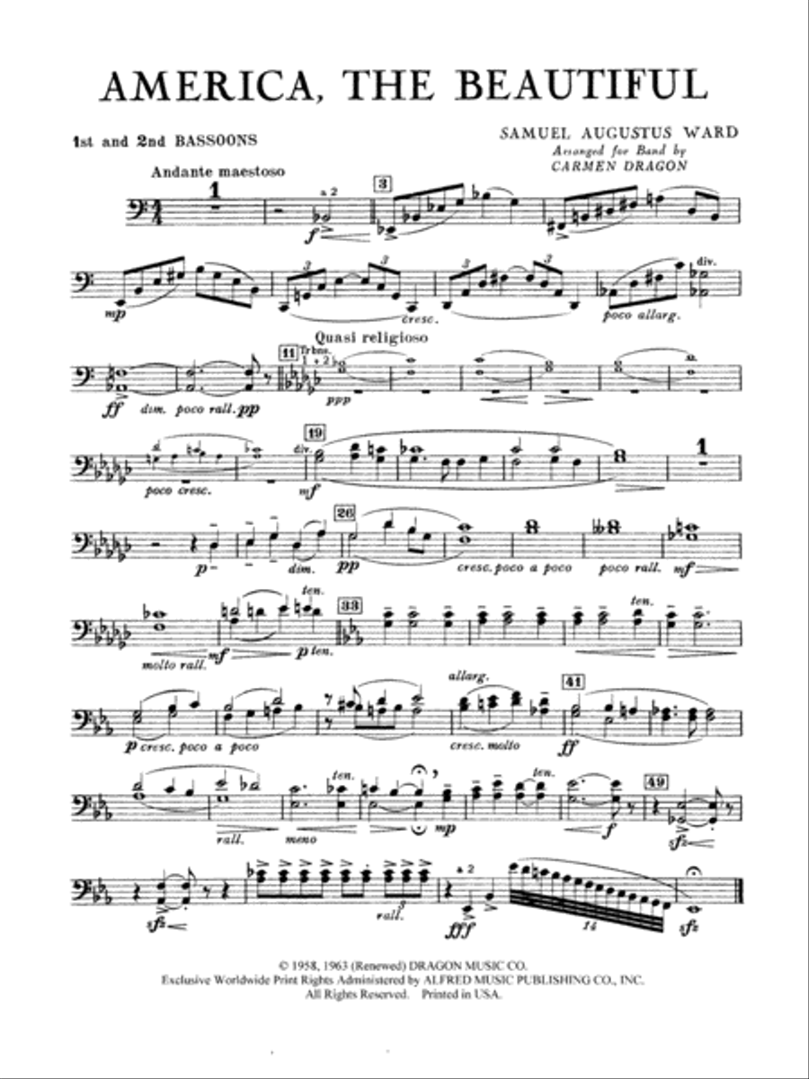 America the Beautiful: 1st & 2nd Bassoon Concert Band scores gallery preview page 1