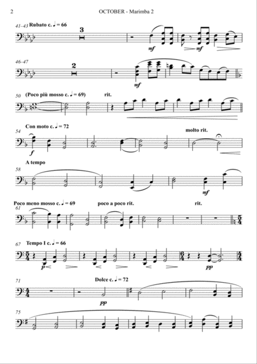 October (Alleluia) for Mallet Quartet (arr. Joby Burgess) - Marimba 2 Percussion Ensemble scores gallery preview page 2