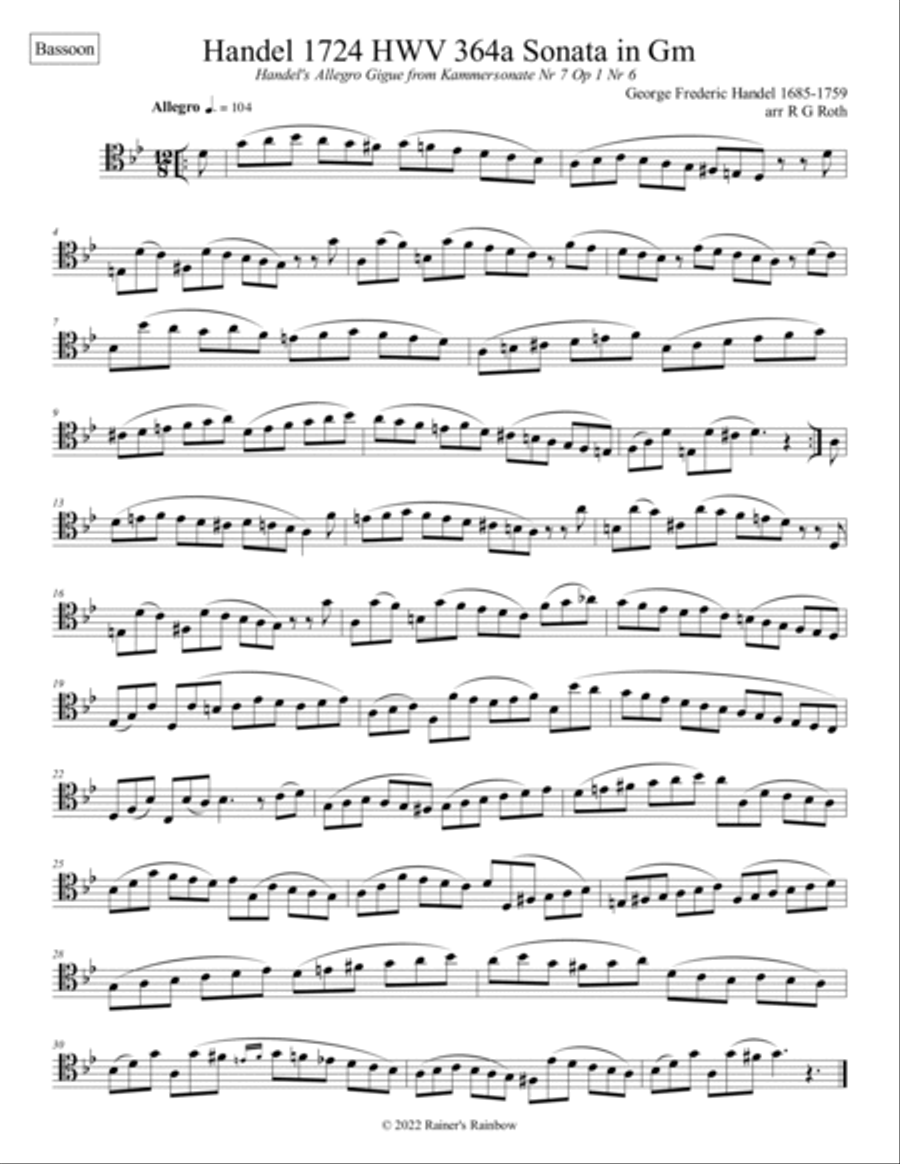 Handel's Gigue or Tarantela For Bassoon Solo Bassoon Solo scores gallery preview page 5