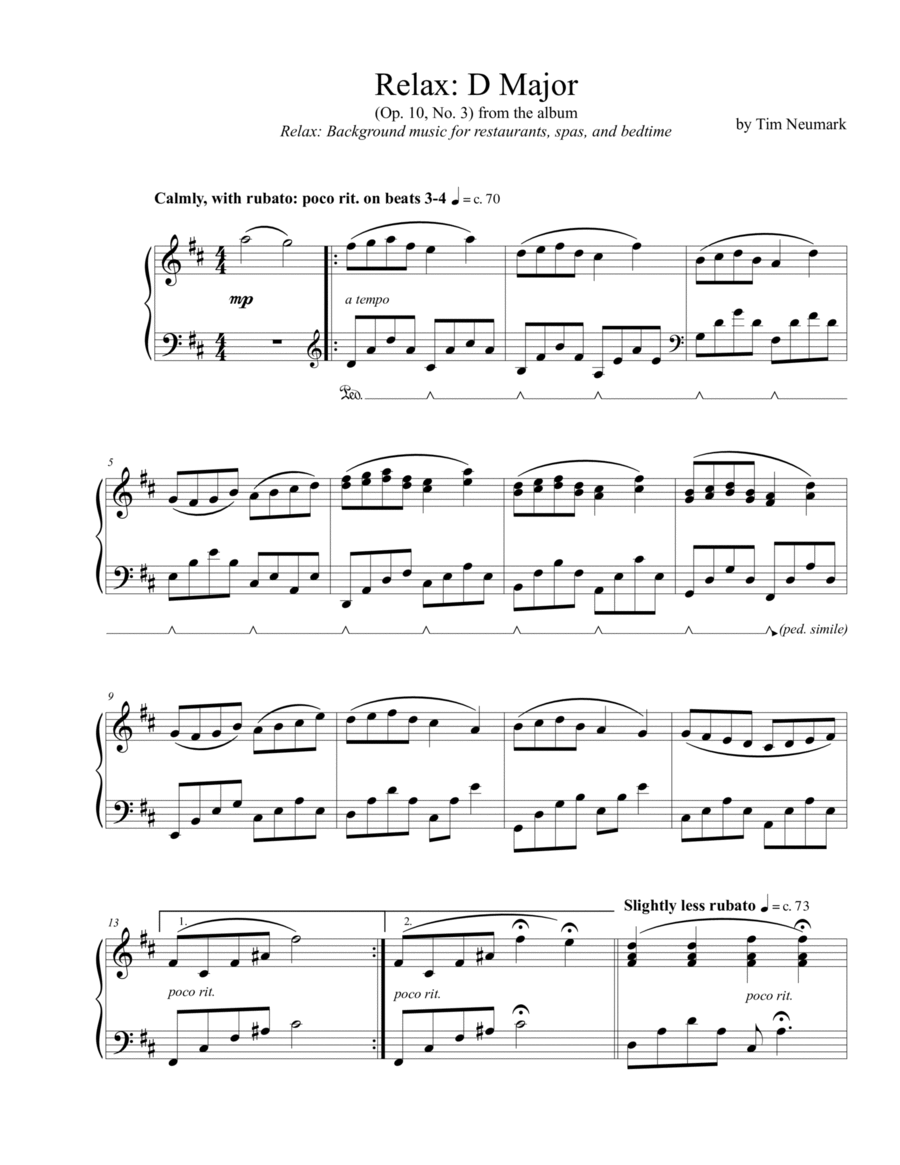 Relax: D Major Piano Solo scores gallery preview page 1