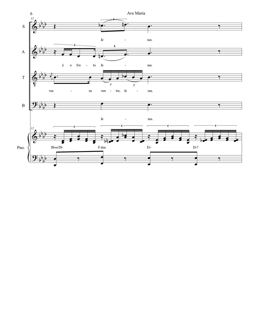 Ave Maria (Portuguese Lyrics - SATB - Medium/Low Key) 4-Part scores gallery preview page 6