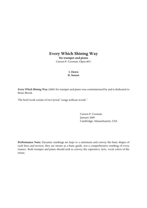 Book cover for Carson Cooman - Every Which Shining Way (2009) for trumpet and pian