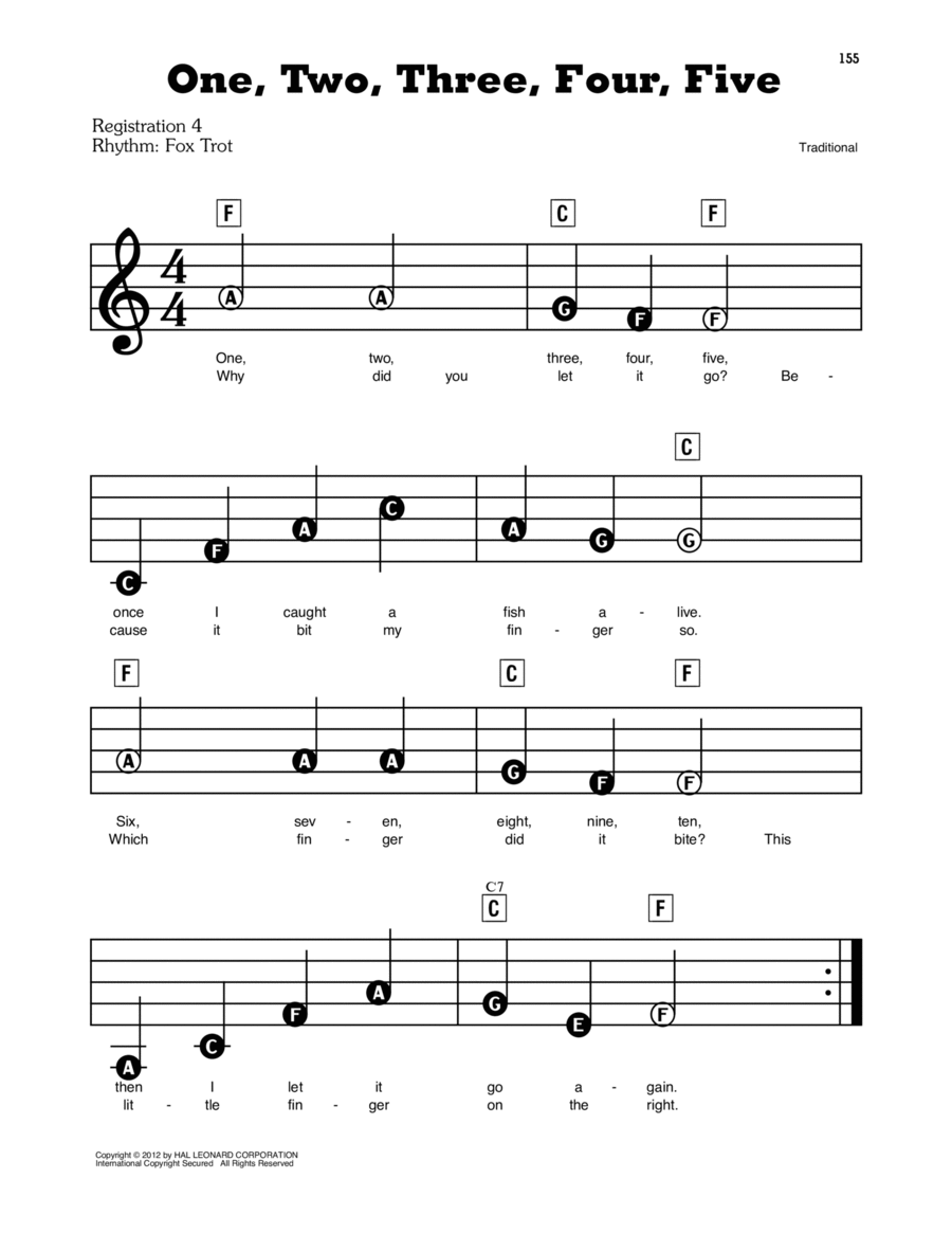 One, Two, Three, Four, Five Electronic Keyboard scores gallery preview page 1