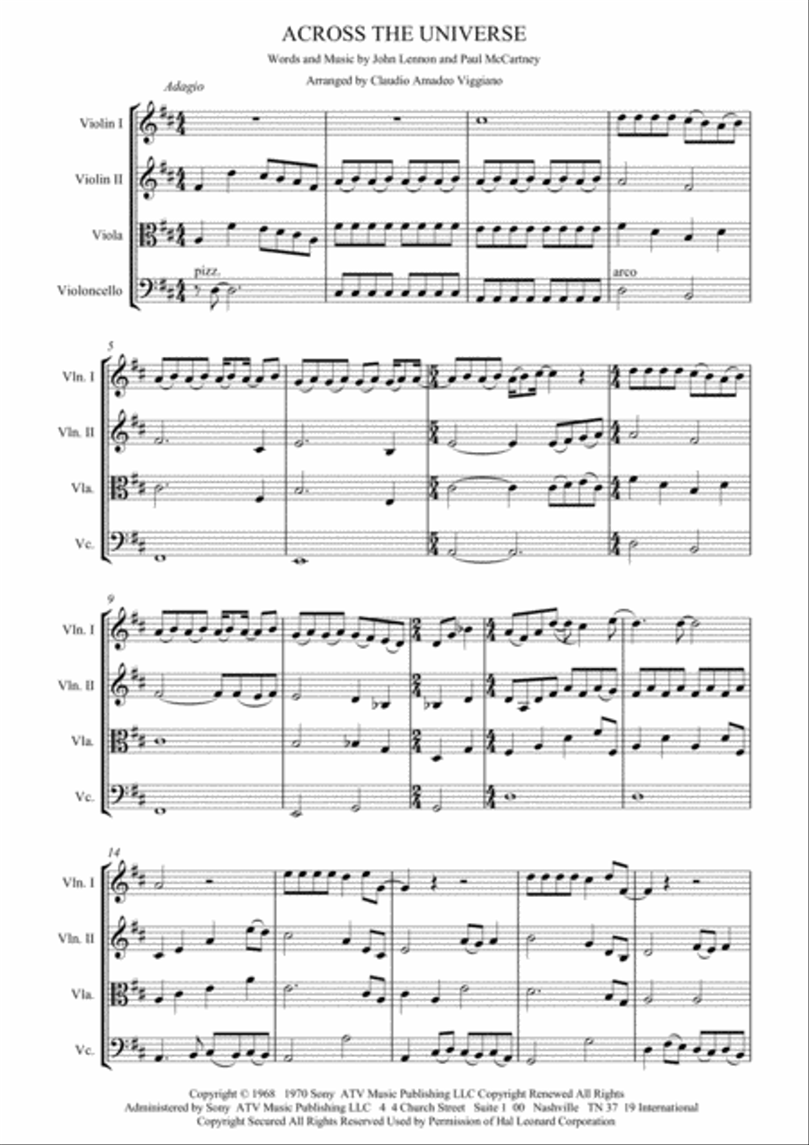 Across The Universe String Quartet scores gallery preview page 2