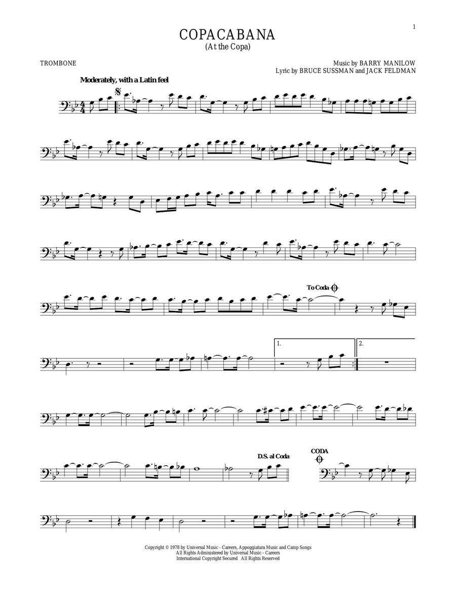 Copacabana (At The Copa) Copacabana (At The Copa) Trombone Solo scores gallery preview page 1
