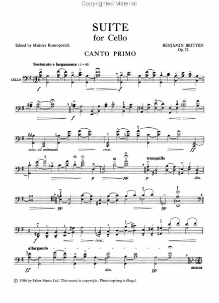 Three Suites (Cello) by Benjamin Britten Cello Solo - Sheet Music
