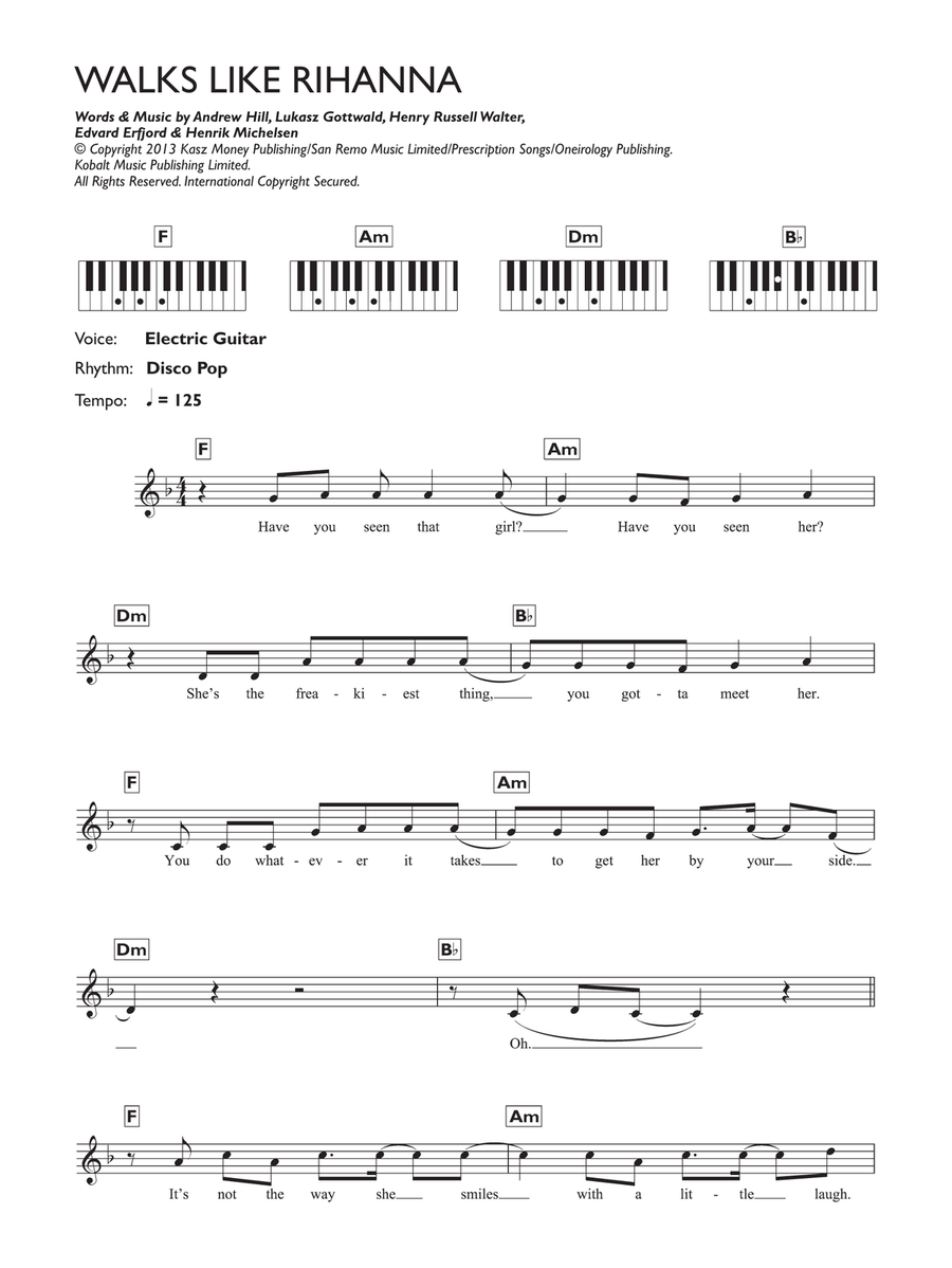 Walks Like Rihanna Walks Like Rihanna Piano Solo scores gallery preview page 1