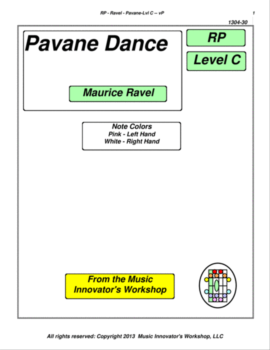 Ravel - Pavane Dance - (Key Map Tablature) Piano Solo scores gallery preview page 1