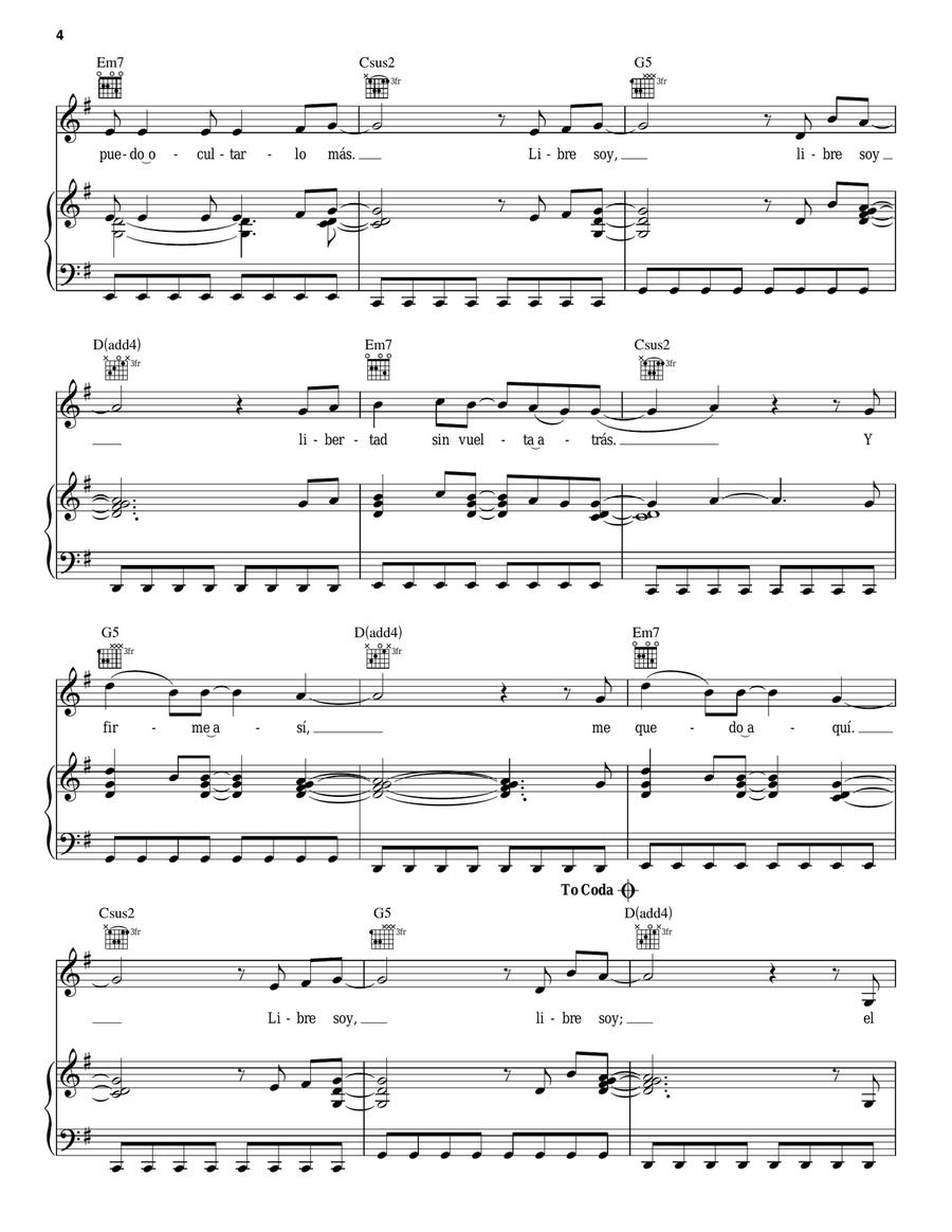Libre Soy (Martina Stoessel Version) Piano, Vocal, Guitar scores gallery preview page 4