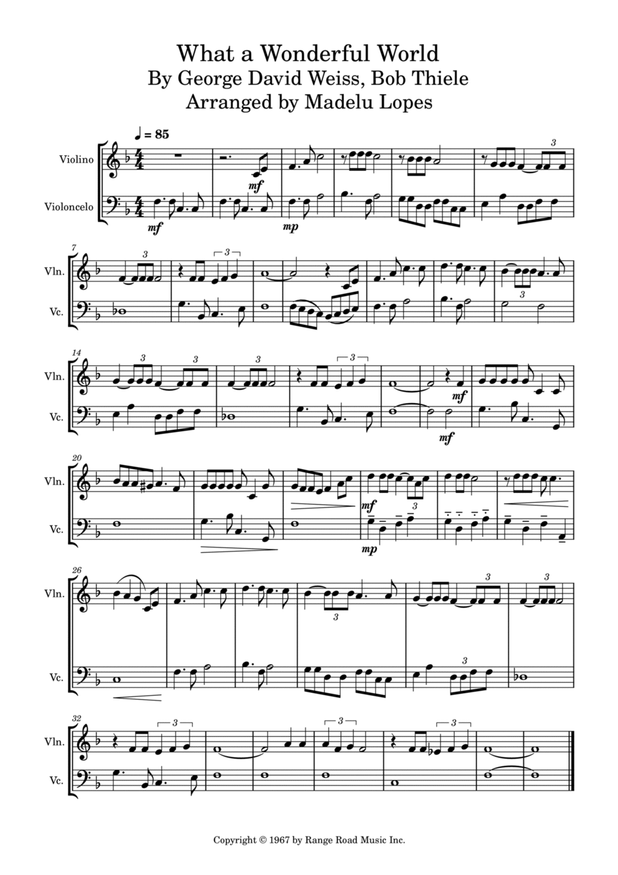 What A Wonderful World String Duet scores gallery preview page 1