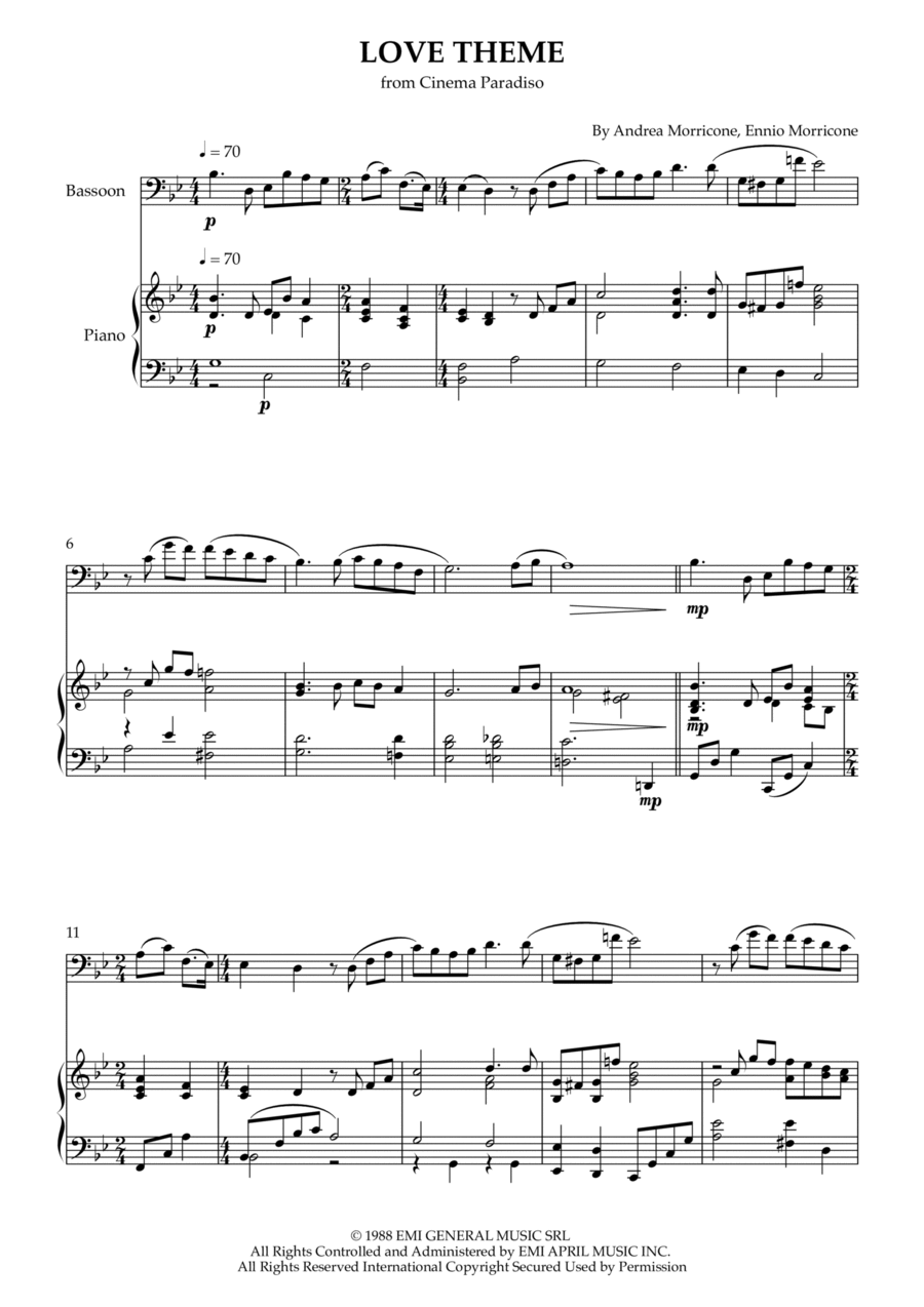 Love Theme (tema D'amore) Bassoon scores gallery preview page 1