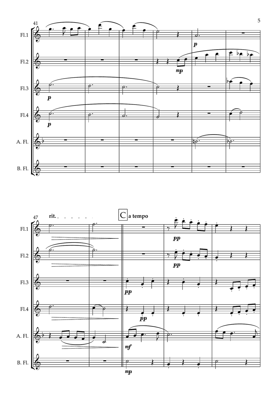 Christmas Waltz. Original for Flute Choir. Early Intermediate. Flute Choir scores gallery preview page 6