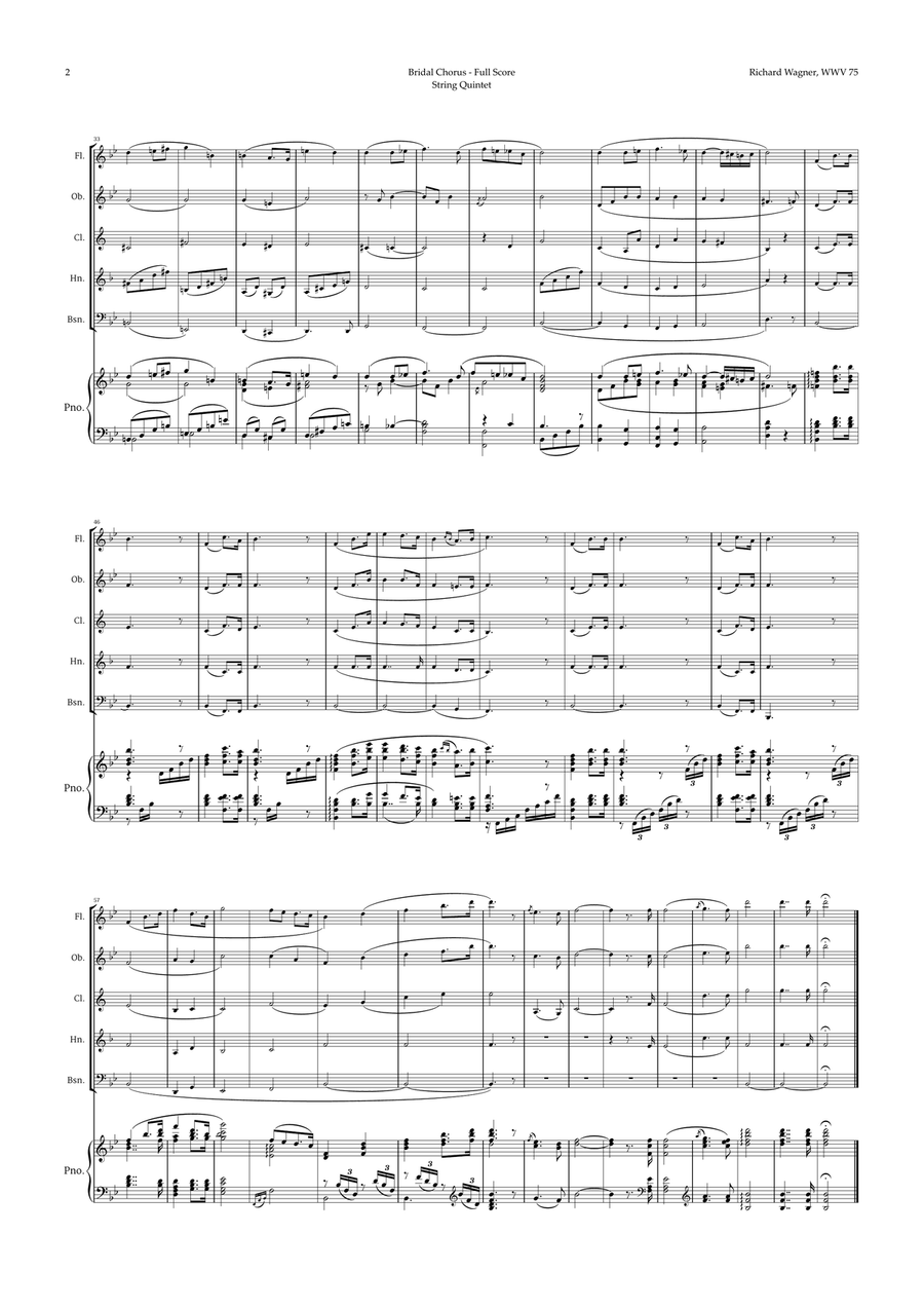 Bridal Chorus by Wagner for Woodwind Quintet and Piano Woodwind Quintet scores gallery preview page 2