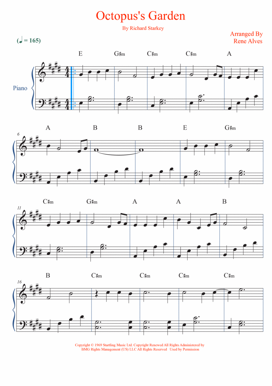 Octopus's Garden Easy Piano scores gallery preview page 1