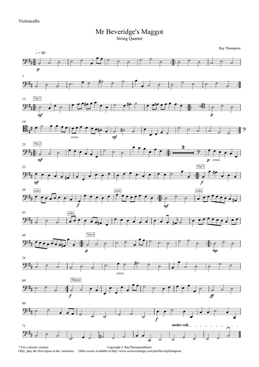 Mr Beveridge's Maggot (Theme and Variations) - string quartet String Quartet scores gallery preview page 4