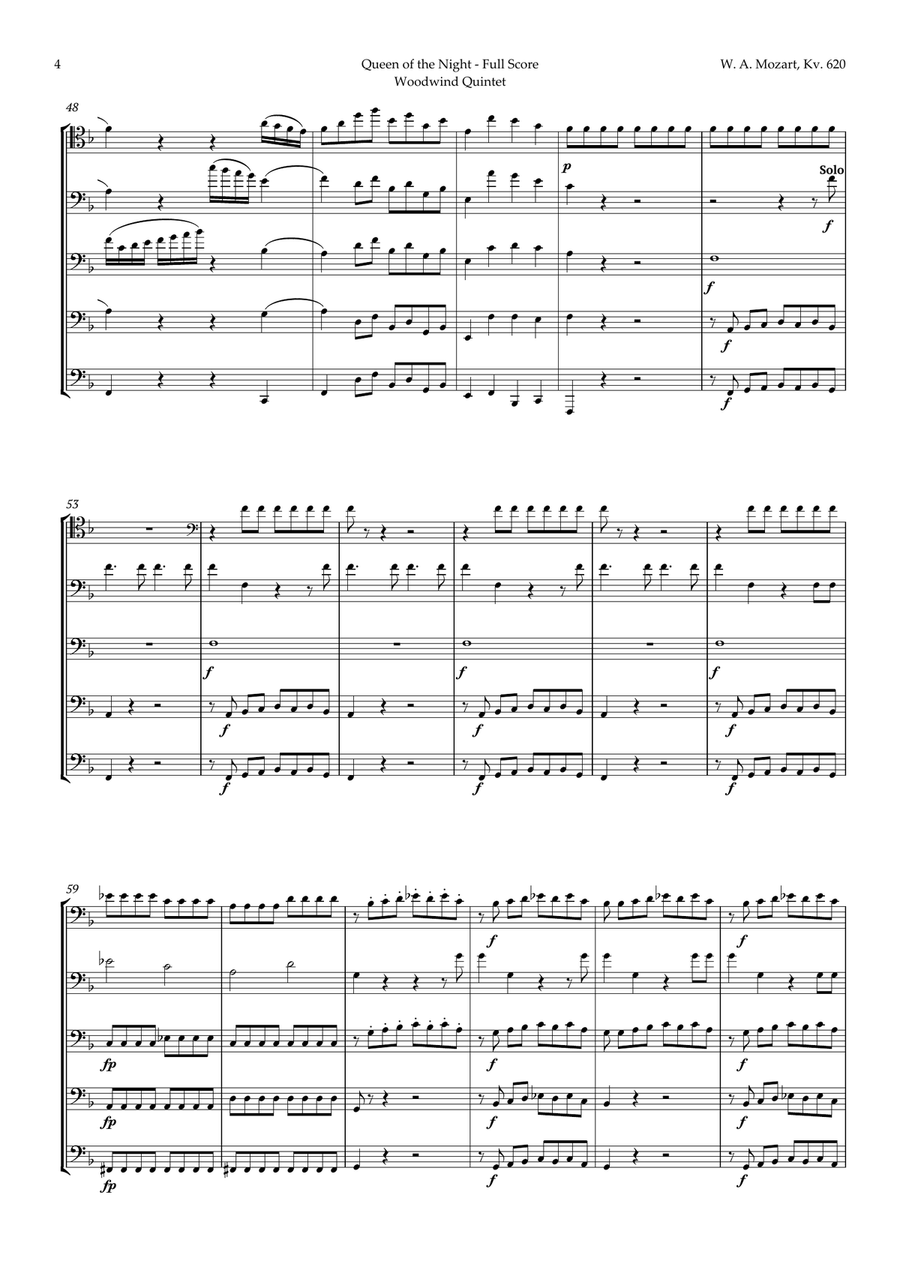 Queen of the Night Aria by Mozart for Trombone Quintet Brass Quintet scores gallery preview page 4