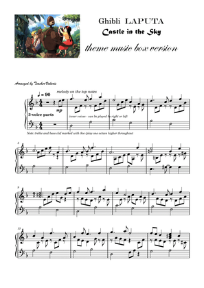 Ghibli Laputa Castle Music Box Version | Piano Sheet Music Score with note names