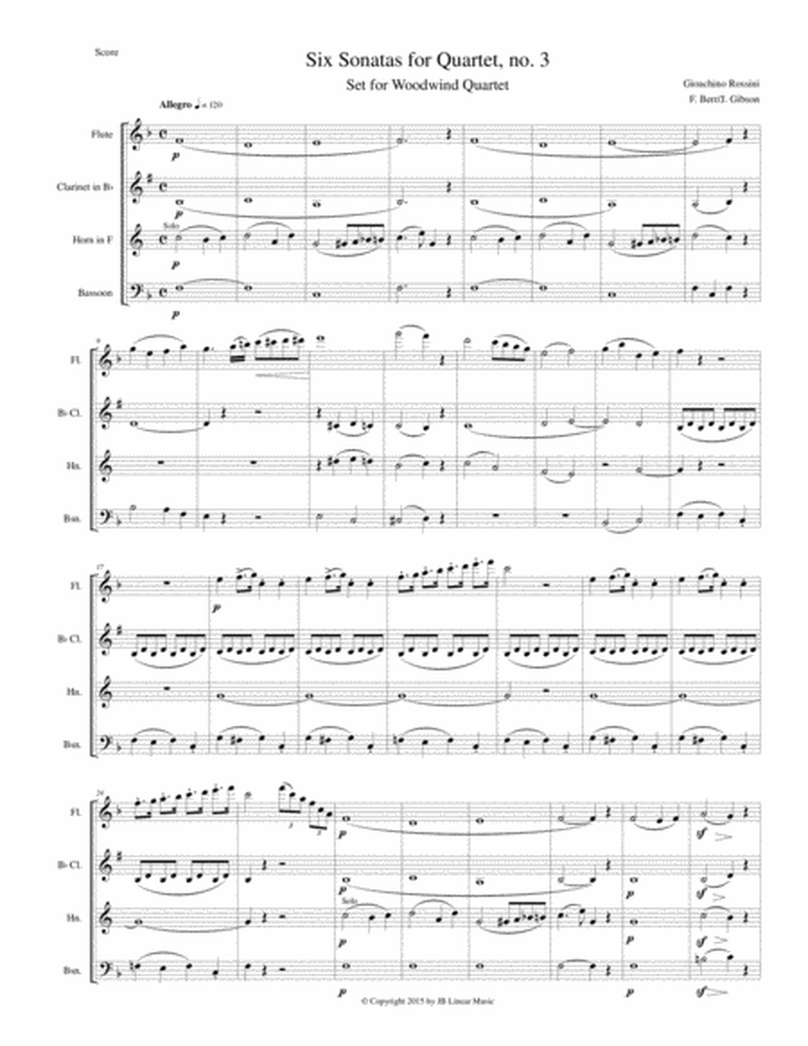 Rossini Quartet #3 set for woodwind quartet (with alternate parts) image number null