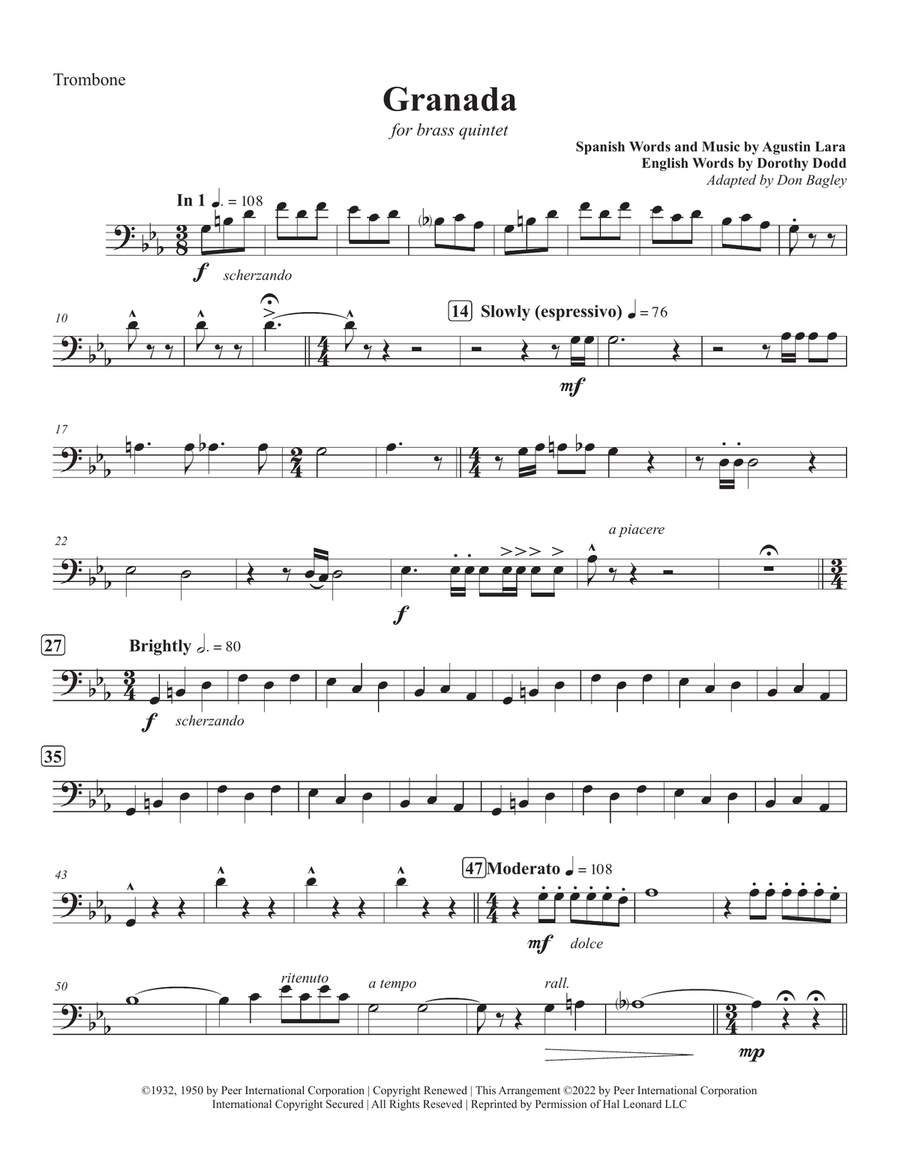 Granada - Trombone Brass Quintet scores gallery preview page 1