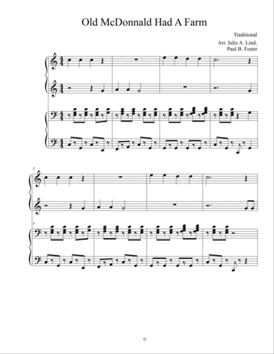 Old Mc Donnald Had A Farm Easy Piano scores gallery preview page 1