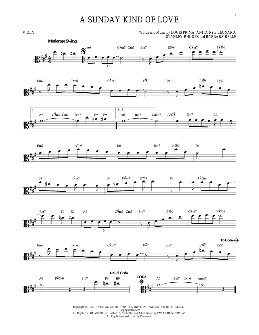 A Sunday Kind Of Love Viola Solo scores gallery preview page 1