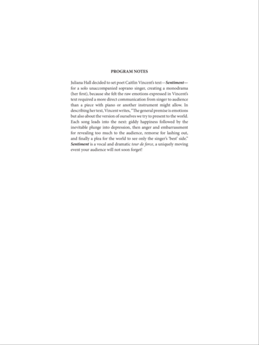 Sentiment: Monodrama for Soprano Solo unaccompanied on texts by Caitlin Vincent A Cappella scores gallery preview page 2