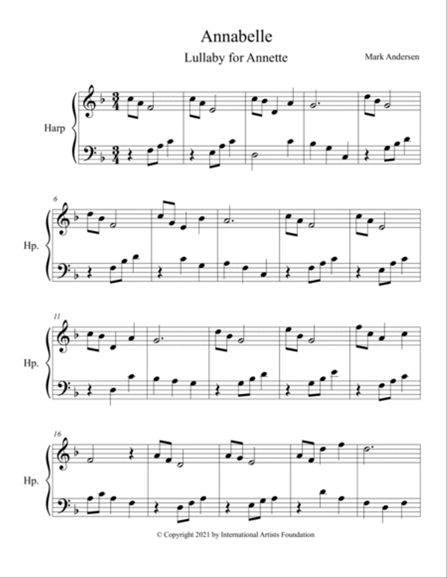 Annabelle for Harp (Lullaby for Annette) Harp scores gallery preview page 2