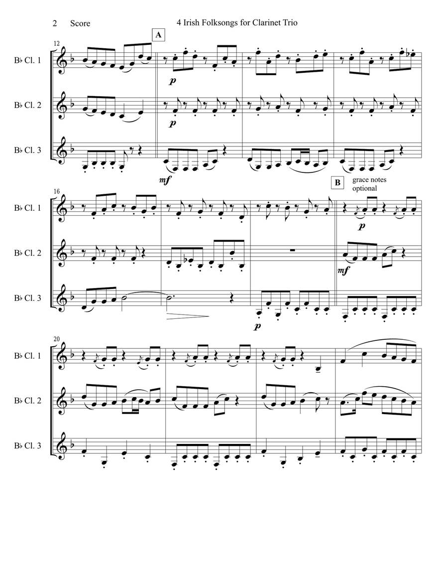 4 Irish Folksongs for Clarinet Trio Clarinet Trio scores gallery preview page 3