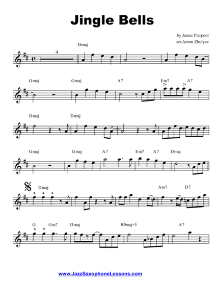 Jingle Bells for Saxophone Eb (Alto/Baritone) PDF+backing track. image number null