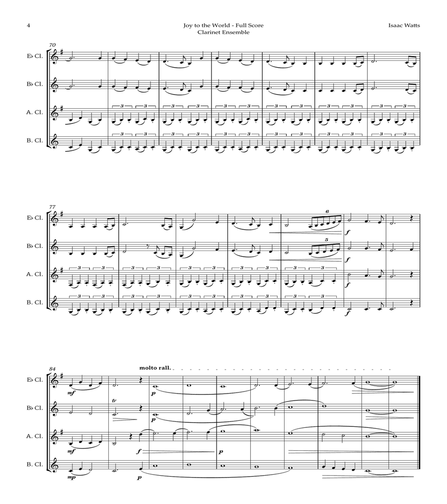 Joy to the World by for Clarinet Ensemble image number null