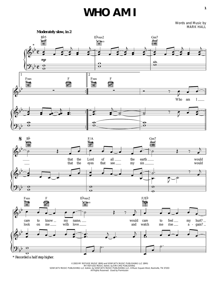 Who Am I Piano, Vocal, Guitar scores gallery preview page 1