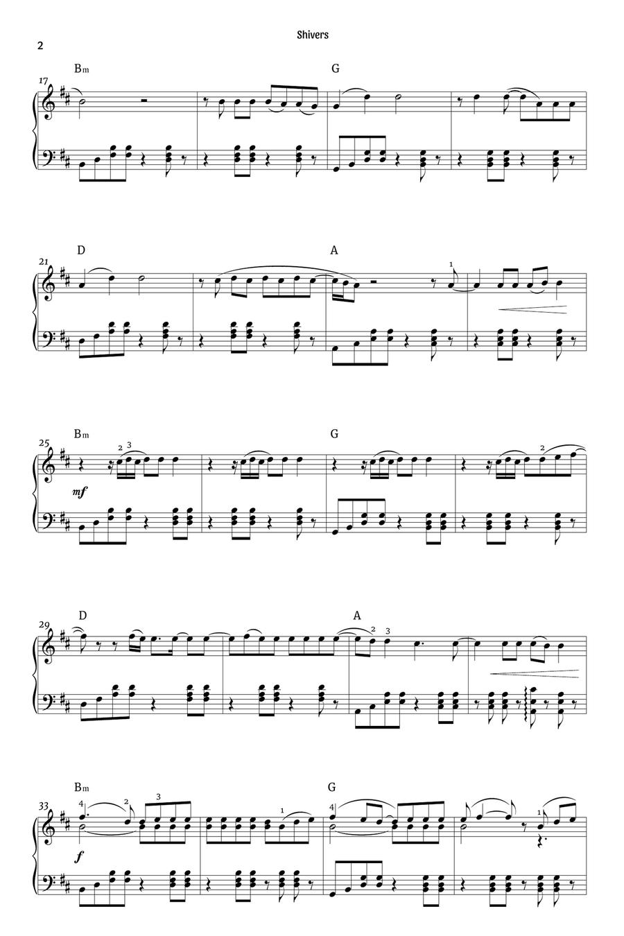 Shivers Piano Solo scores gallery preview page 2