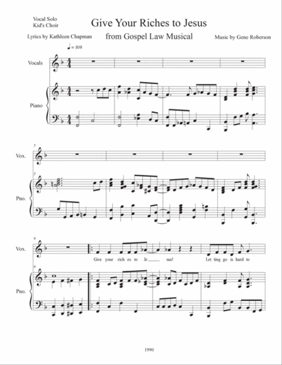 Give Your Riches to Jesus. Vocal Solo