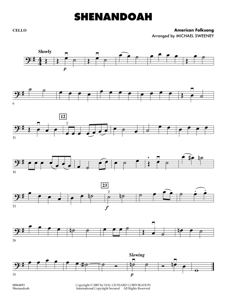Shenandoah - Cello Shenandoah - Cello Cello scores gallery preview page 1