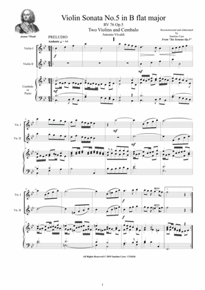 Vivaldi - Violin Sonata No. 5 in B flat RV 76 Op.5 for Two Violins and Cembalo (or Piano)