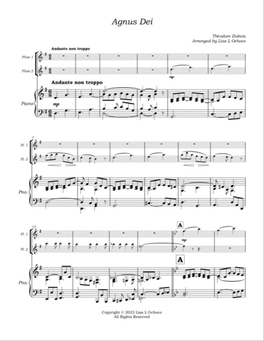 Agnus Dei for Flute Duet and Piano Flute Duet scores gallery preview page 5