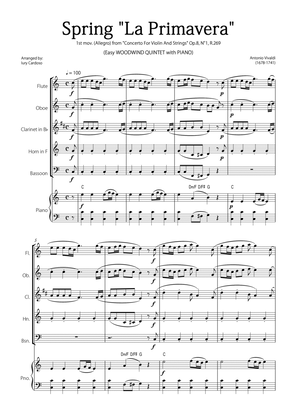 Book cover for "Spring" (La Primavera) by Vivaldi - Easy version for WOODWIND QUINTET & PIANO