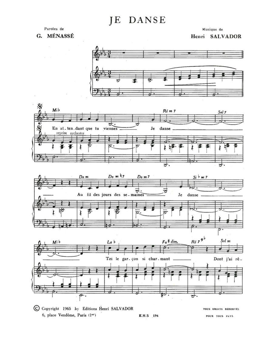 Je Danse Je Danse Piano, Vocal scores gallery preview page 1