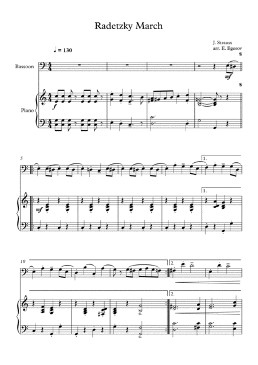Radetzky March, Johann Strauss Sr., For Bassoon & Piano Bassoon Solo scores gallery preview page 1