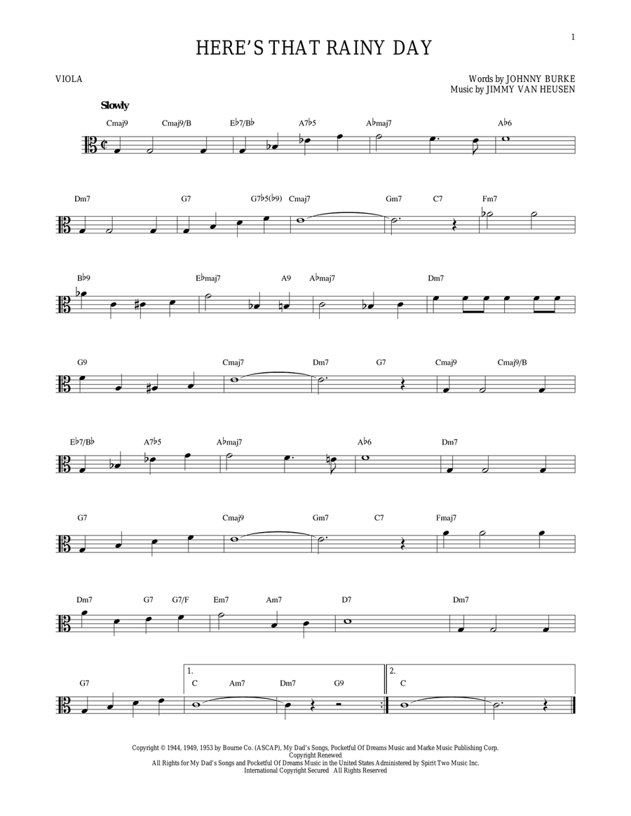 Here's That Rainy Day Viola Solo scores gallery preview page 1